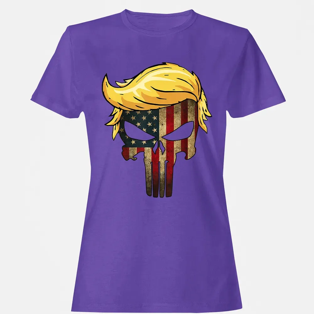 Trump Hair Skull    4th of july US Flag Trump Gift Women's T-shirt - 12