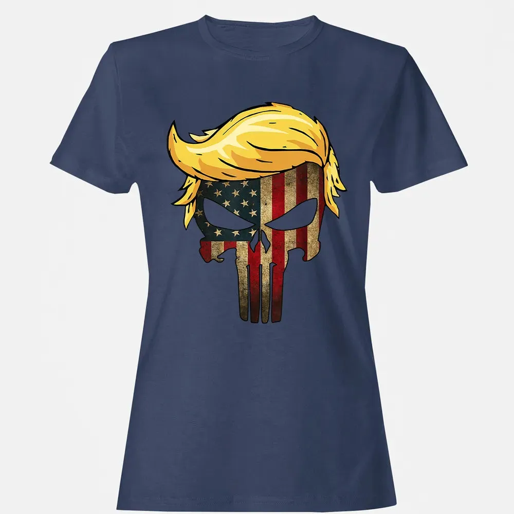 Trump Hair Skull    4th of july US Flag Trump Gift Women's T-shirt - 10