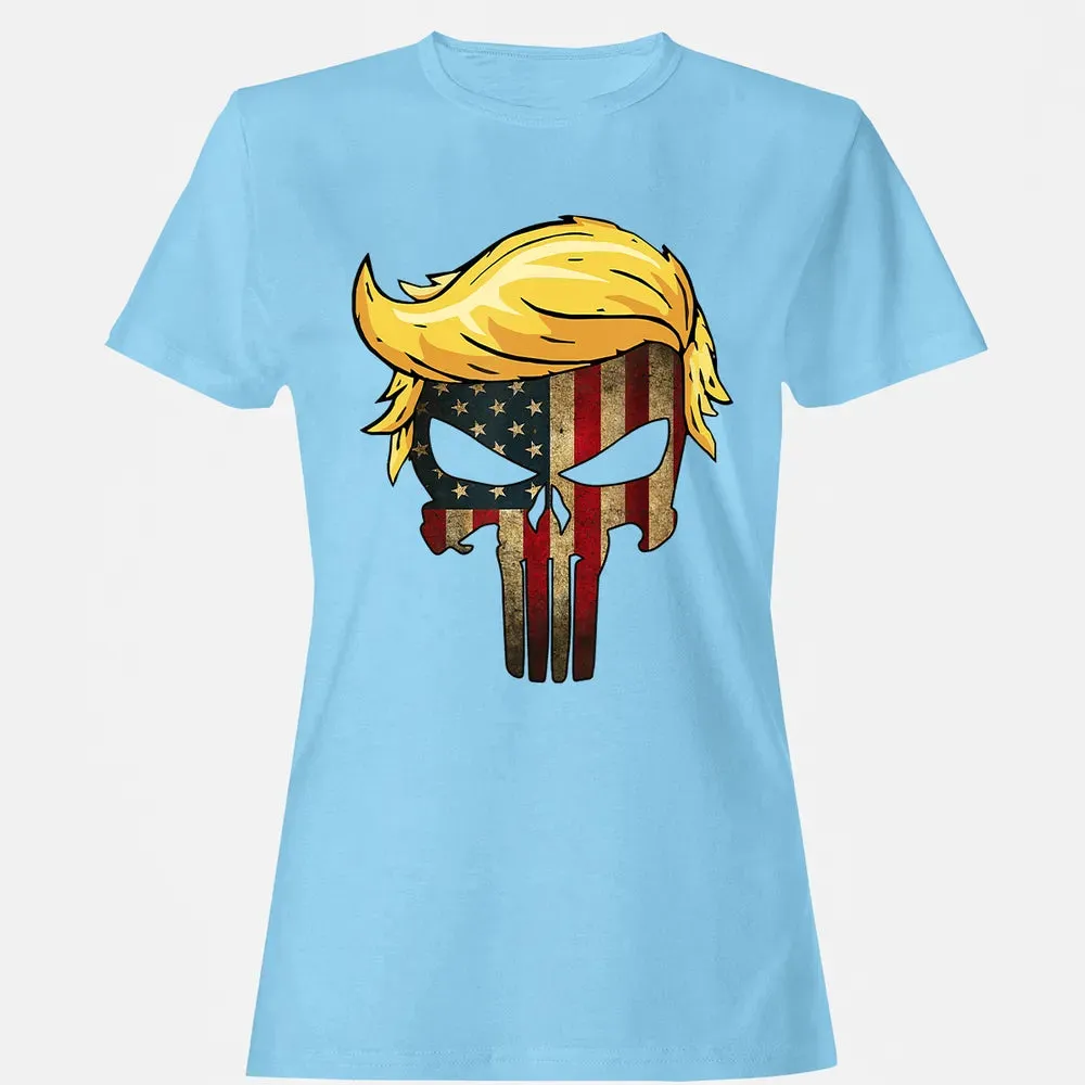 Trump Hair Skull    4th of july US Flag Trump Gift Women's T-shirt - 8