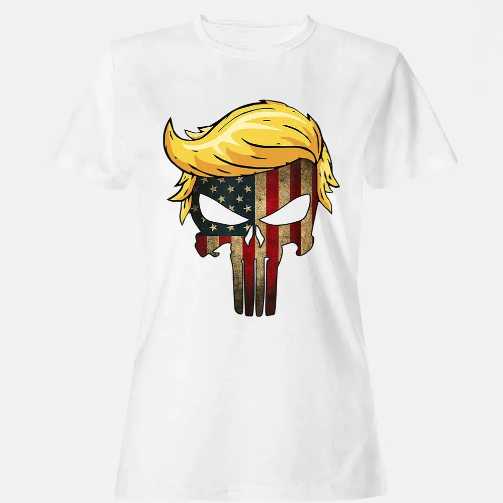 Trump Hair Skull    4th of july US Flag Trump Gift Women's T-shirt - 16