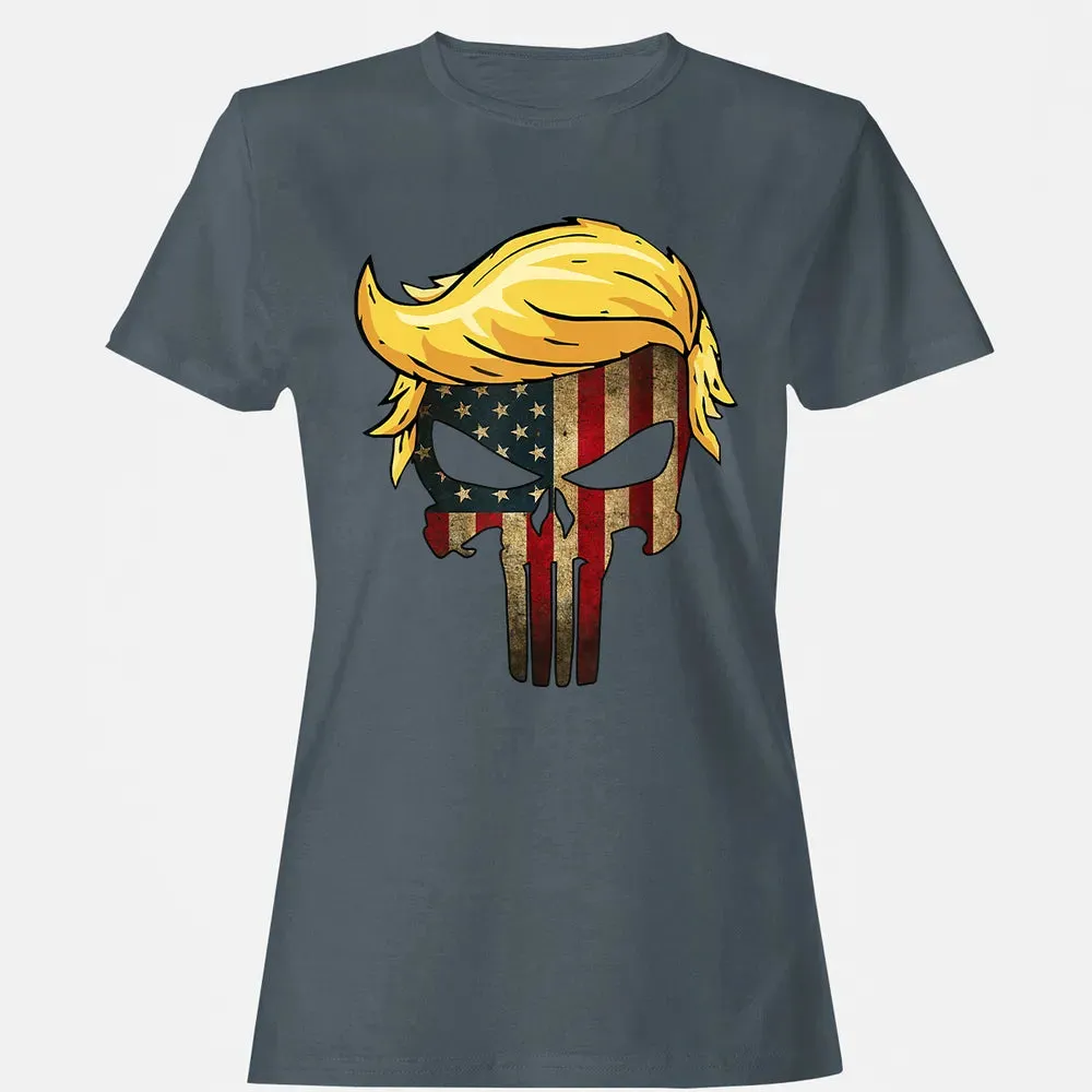 Trump Hair Skull    4th of july US Flag Trump Gift Women's T-shirt - 3