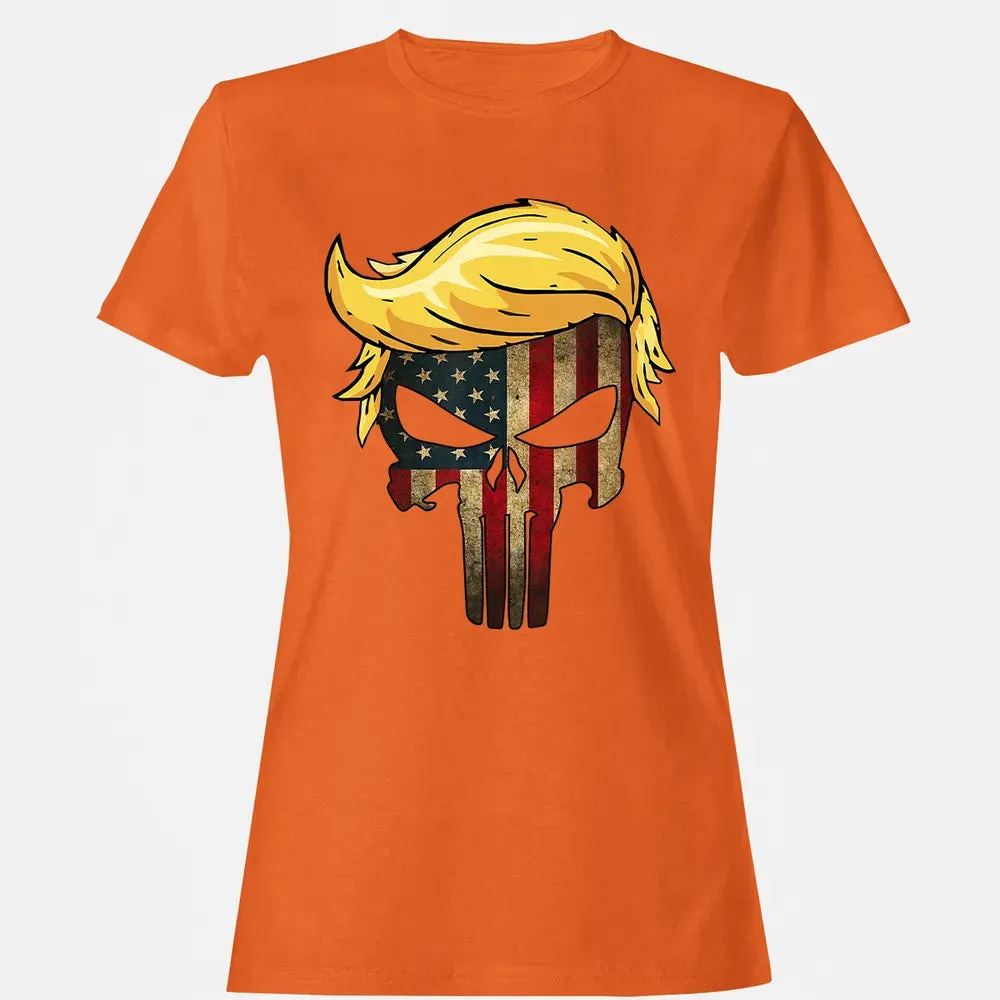 Trump Hair Skull    4th of july US Flag Trump Gift Women's T-shirt - 11