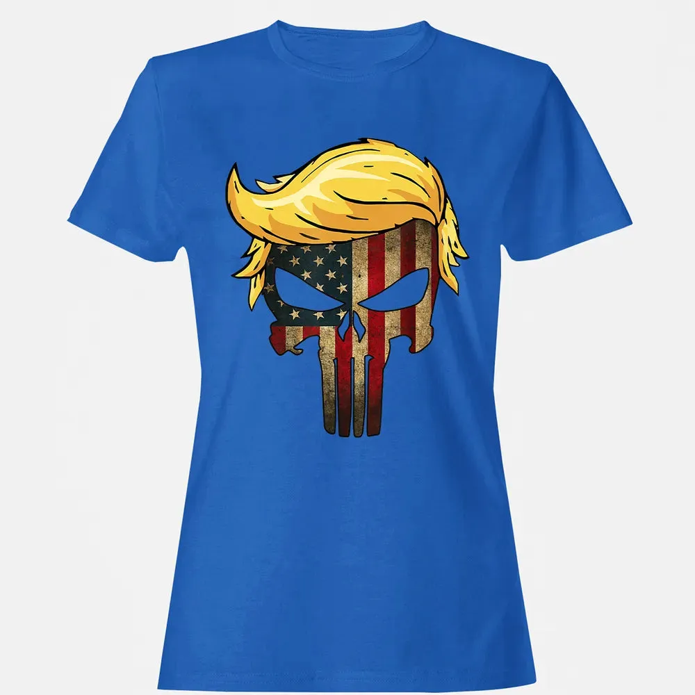 Trump Hair Skull    4th of july US Flag Trump Gift Women's T-shirt - 14