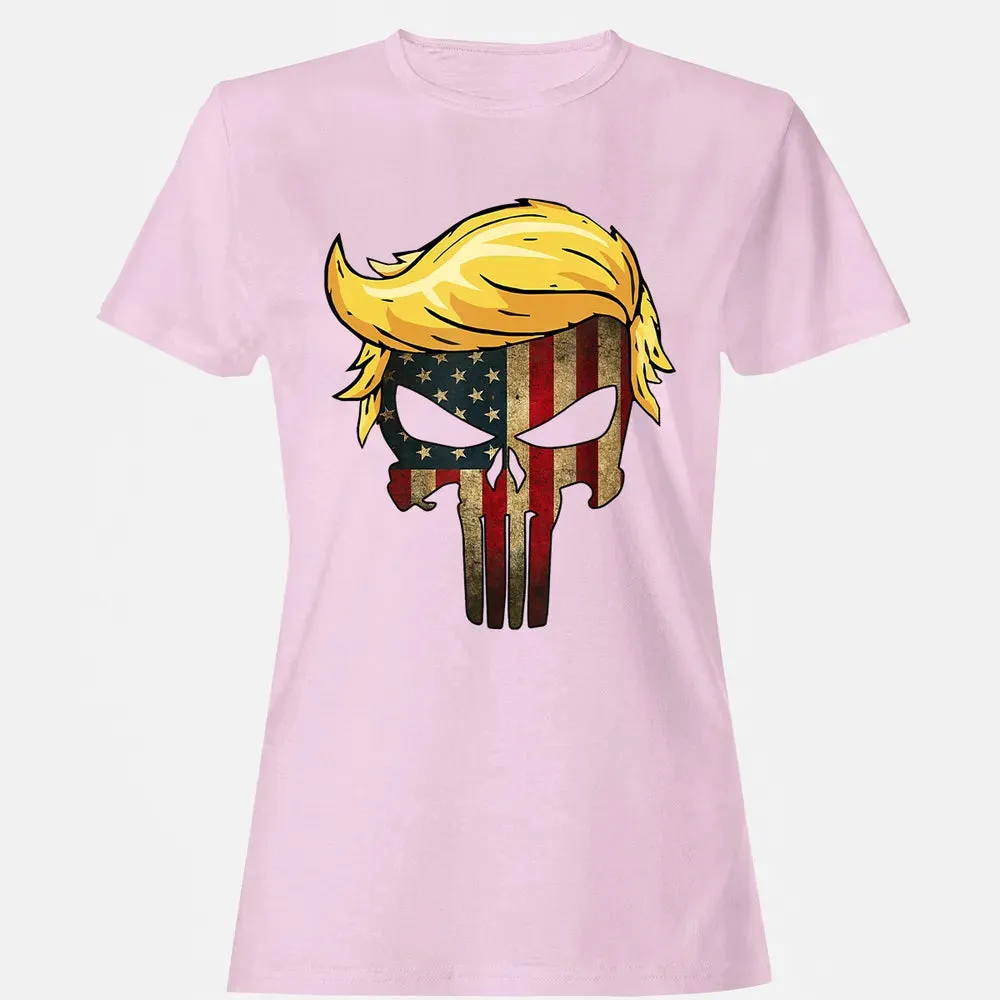 Trump Hair Skull    4th of july US Flag Trump Gift Women's T-shirt - 9