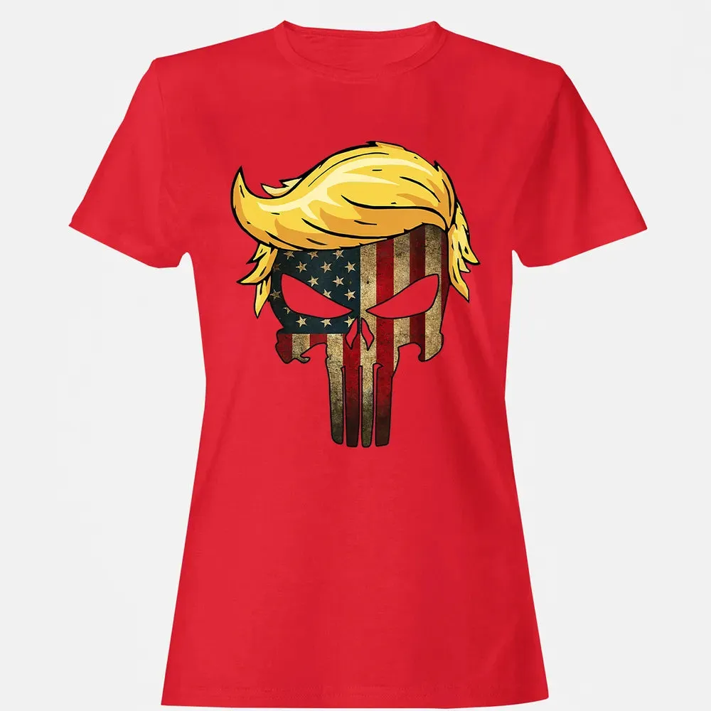 Trump Hair Skull    4th of july US Flag Trump Gift Women's T-shirt - 13