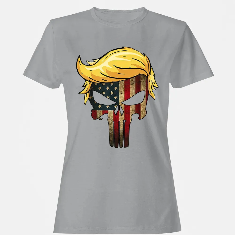 Trump Hair Skull    4th of july US Flag Trump Gift Women's T-shirt - 15