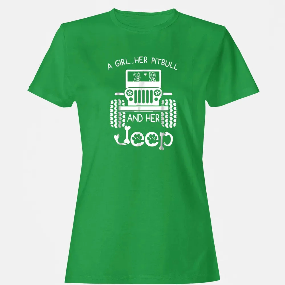 A girl Her Pitbull and her Jeep  Jeep Girl Gift Women's T-shirt - 7