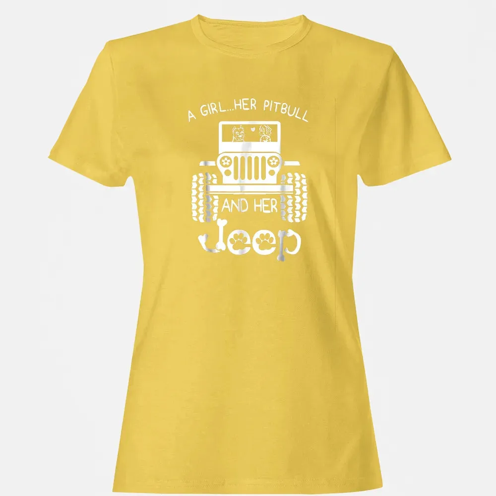 A girl Her Pitbull and her Jeep  Jeep Girl Gift Women's T-shirt - 4