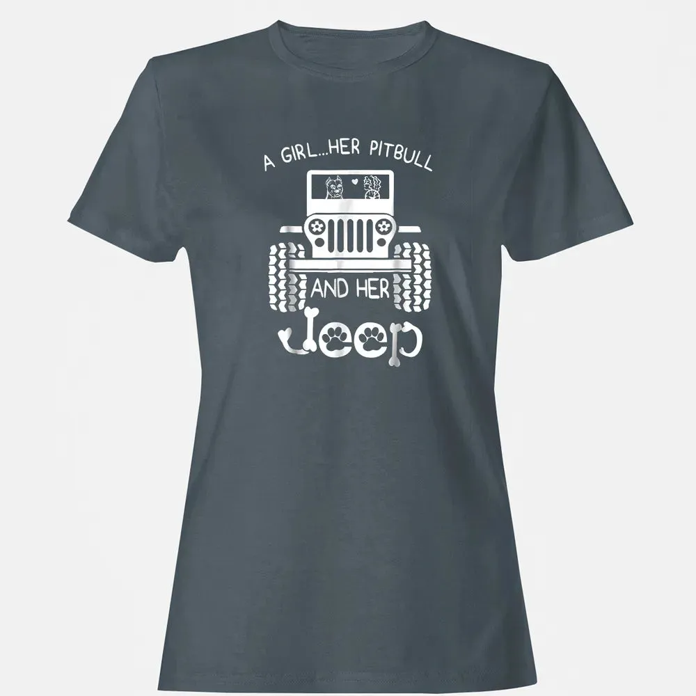 A girl Her Pitbull and her Jeep  Jeep Girl Gift Women's T-shirt - 3