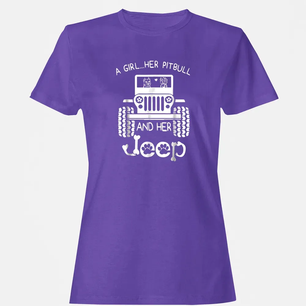 A girl Her Pitbull and her Jeep  Jeep Girl Gift Women's T-shirt - 12