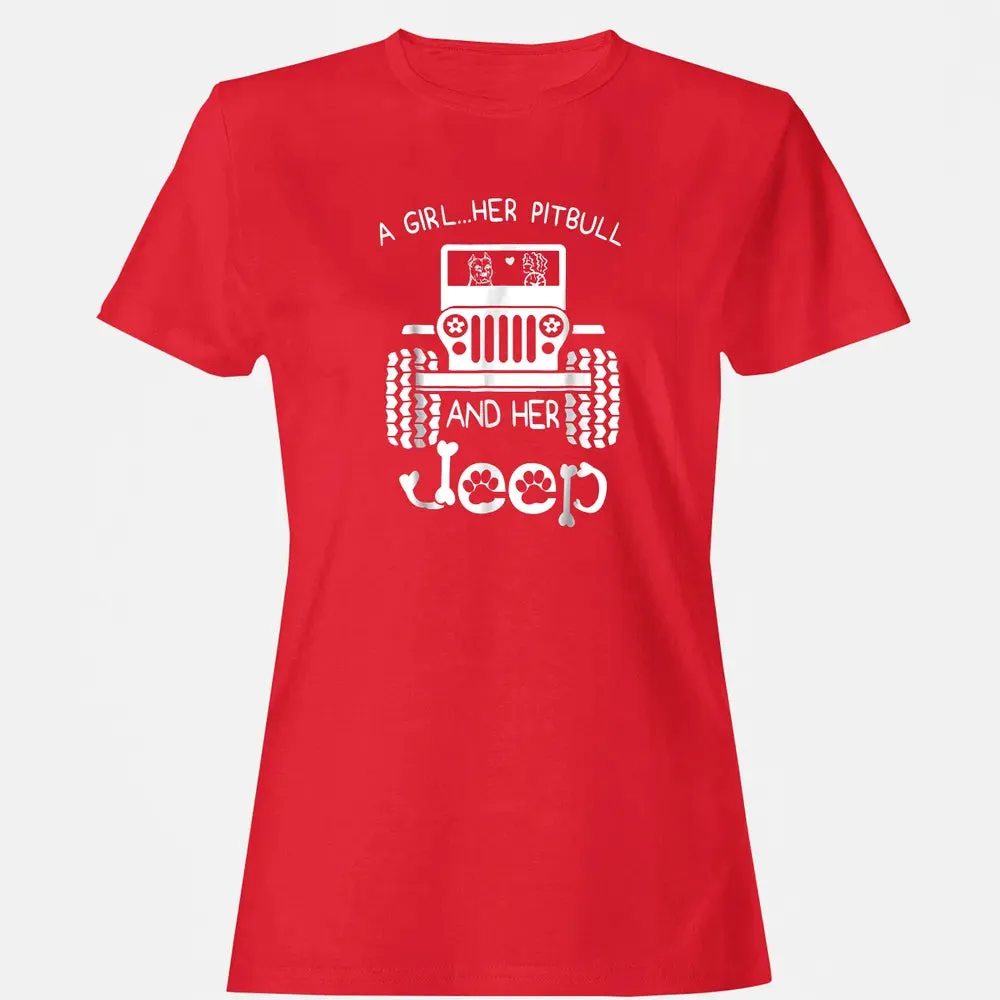 A girl Her Pitbull and her Jeep  Jeep Girl Gift Women's T-shirt - 13
