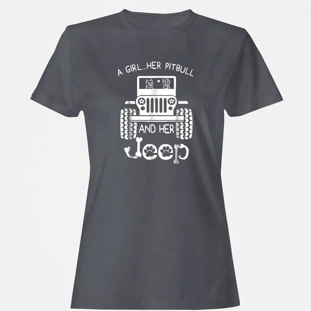 A girl Her Pitbull and her Jeep  Jeep Girl Gift Women's T-shirt - 5