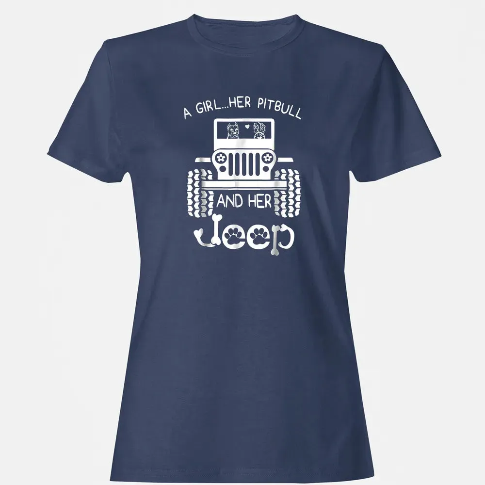 A girl Her Pitbull and her Jeep  Jeep Girl Gift Women's T-shirt - 10