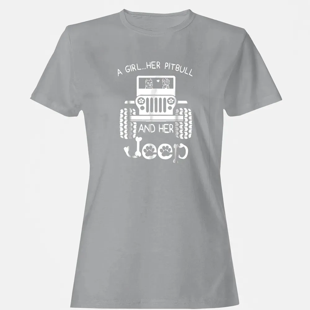 A girl Her Pitbull and her Jeep  Jeep Girl Gift Women's T-shirt - 15