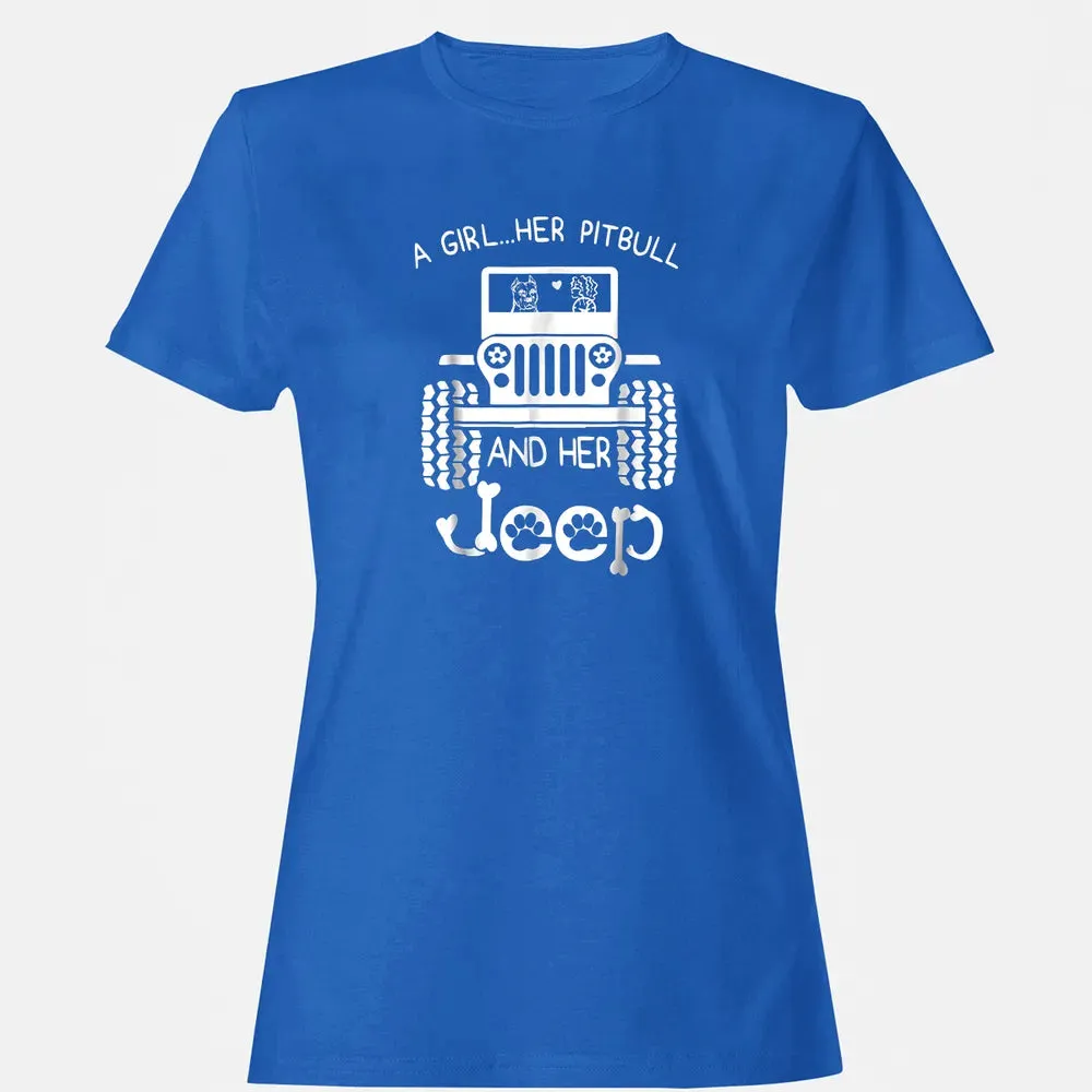 A girl Her Pitbull and her Jeep  Jeep Girl Gift Women's T-shirt - 14
