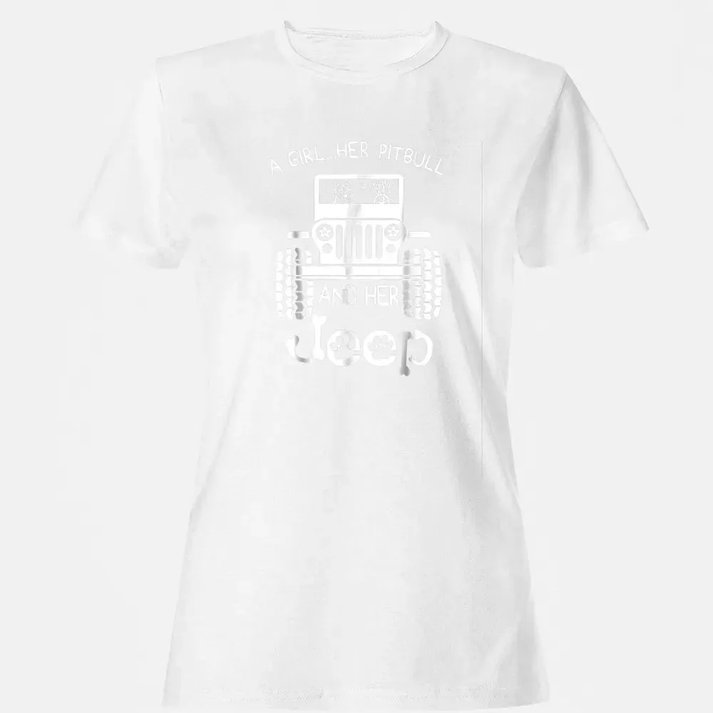 A girl Her Pitbull and her Jeep  Jeep Girl Gift Women's T-shirt - 16