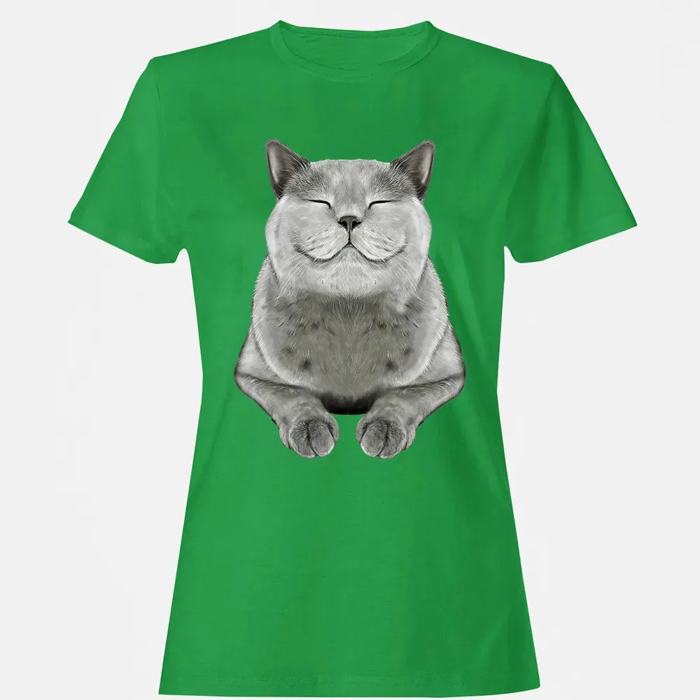 Grey Cat Smile Eager Face  Cats   Gifts Women's T-shirt - 7