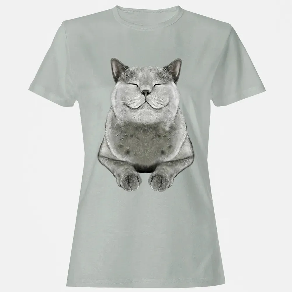 Grey Cat Smile Eager Face  Cats   Gifts Women's T-shirt - 2