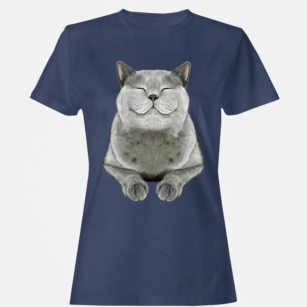 Grey Cat Smile Eager Face  Cats   Gifts Women's T-shirt - 10