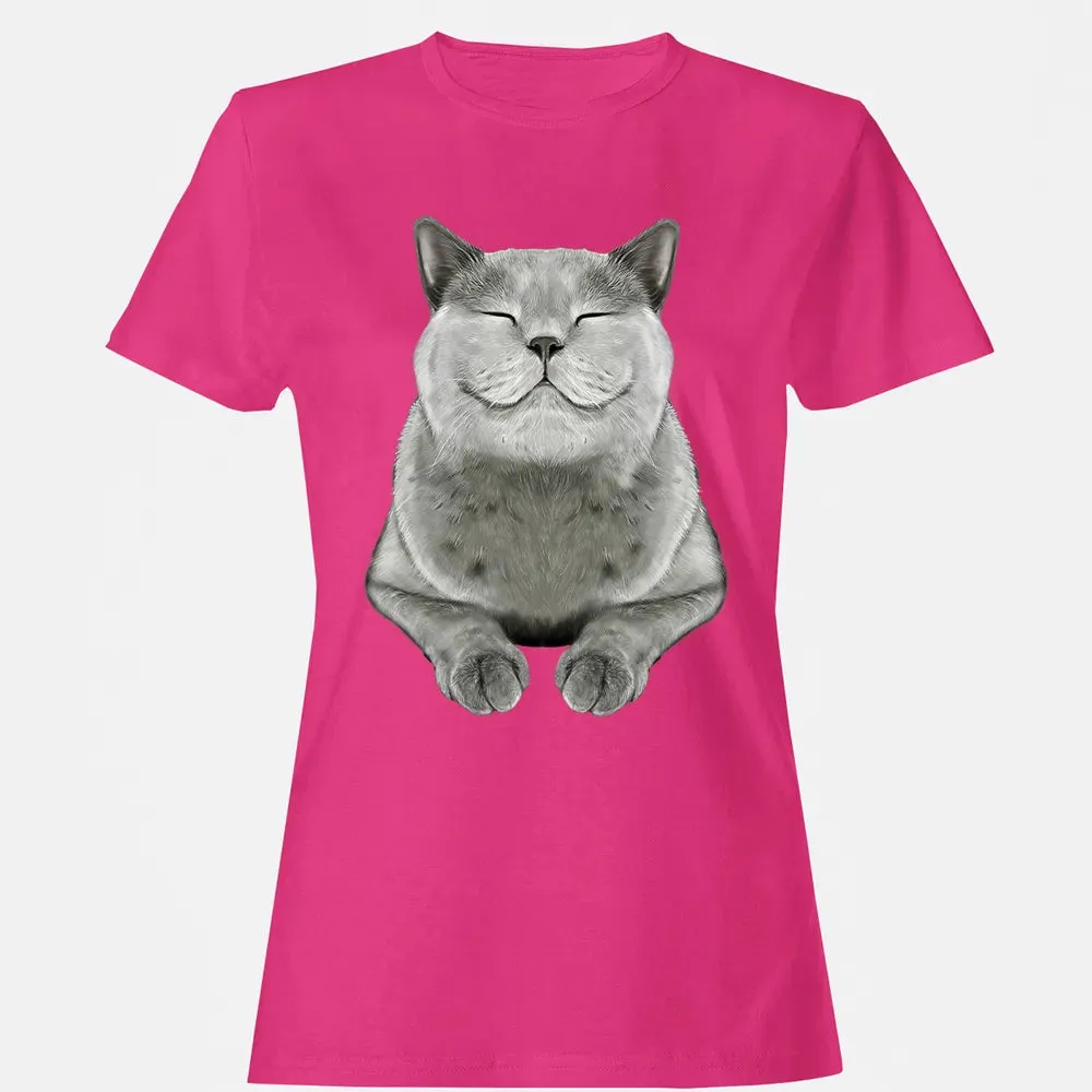 Grey Cat Smile Eager Face  Cats   Gifts Women's T-shirt - 6