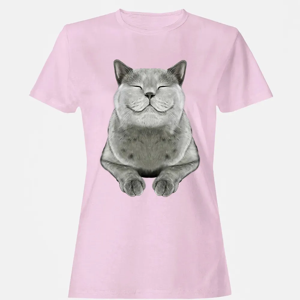 Grey Cat Smile Eager Face  Cats   Gifts Women's T-shirt - 9