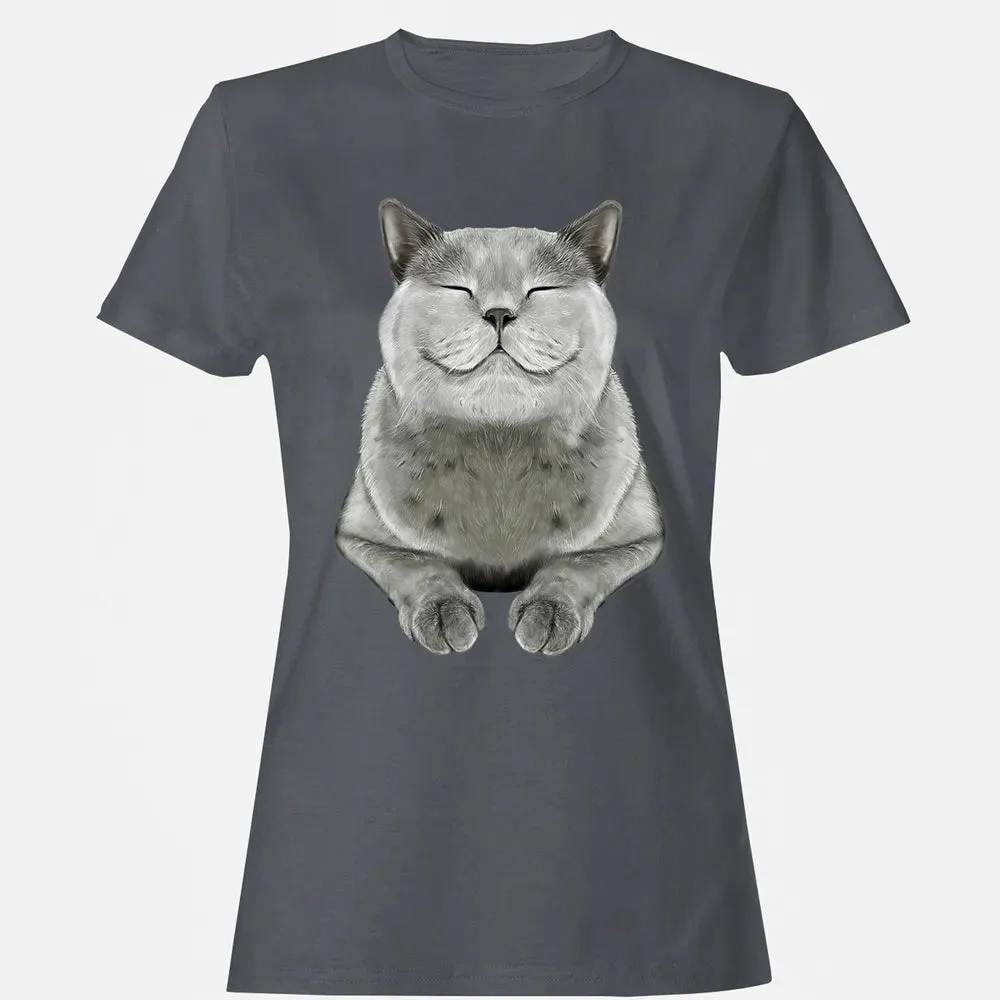 Grey Cat Smile Eager Face  Cats   Gifts Women's T-shirt - 5