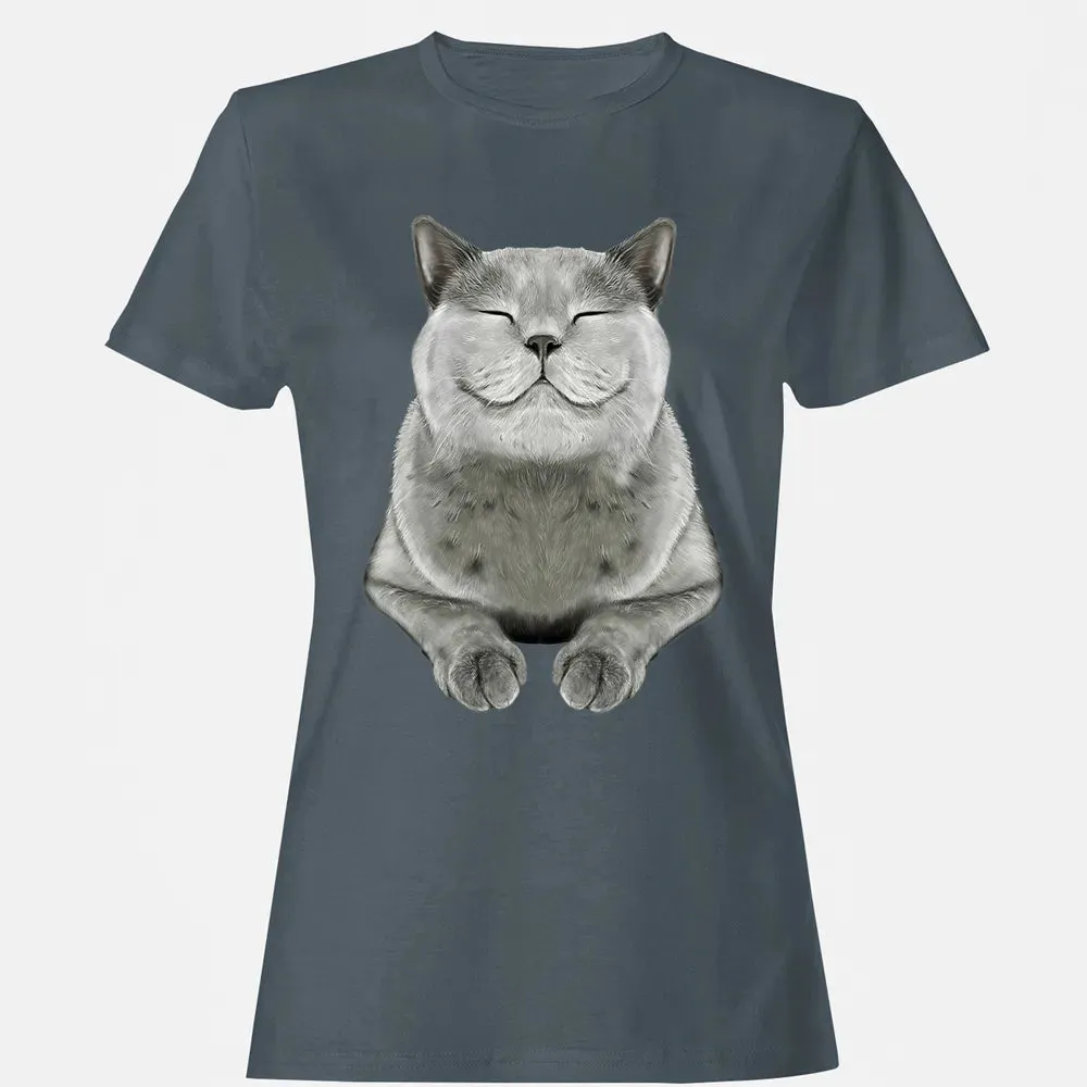 Grey Cat Smile Eager Face  Cats   Gifts Women's T-shirt - 3