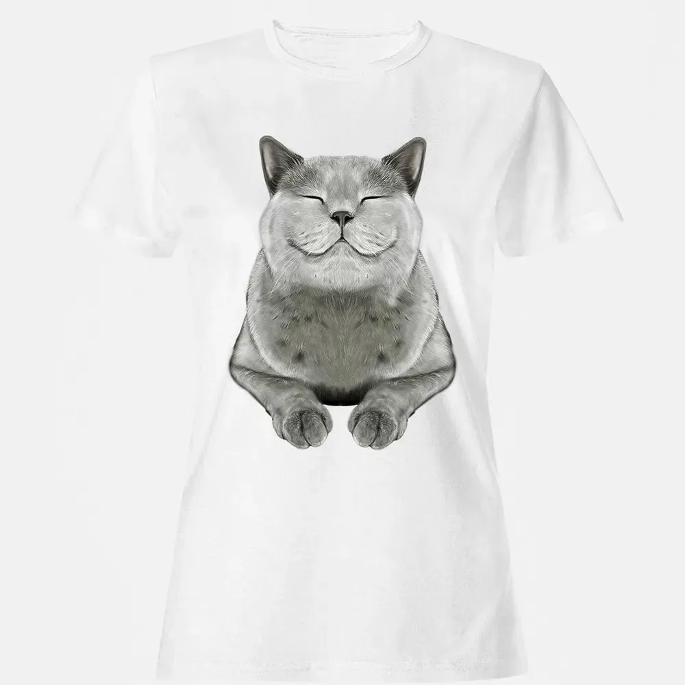 Grey Cat Smile Eager Face  Cats   Gifts Women's T-shirt - 16