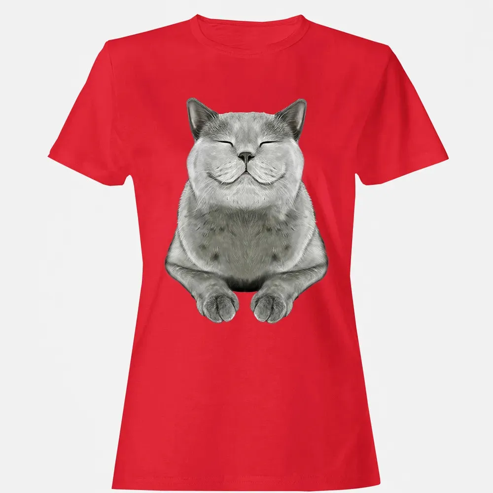 Grey Cat Smile Eager Face  Cats   Gifts Women's T-shirt - 13