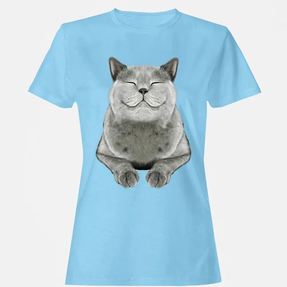 Grey Cat Smile Eager Face  Cats   Gifts Women's T-shirt - 8