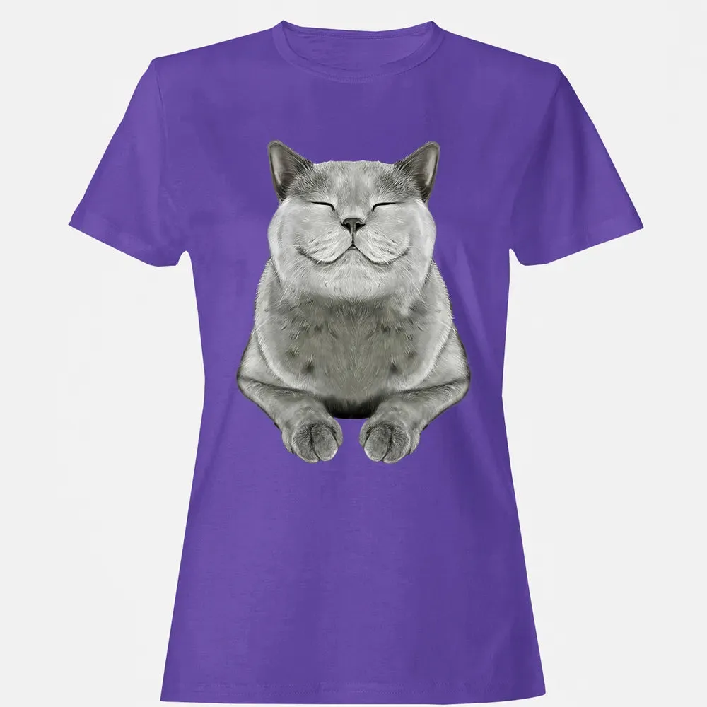 Grey Cat Smile Eager Face  Cats   Gifts Women's T-shirt - 12