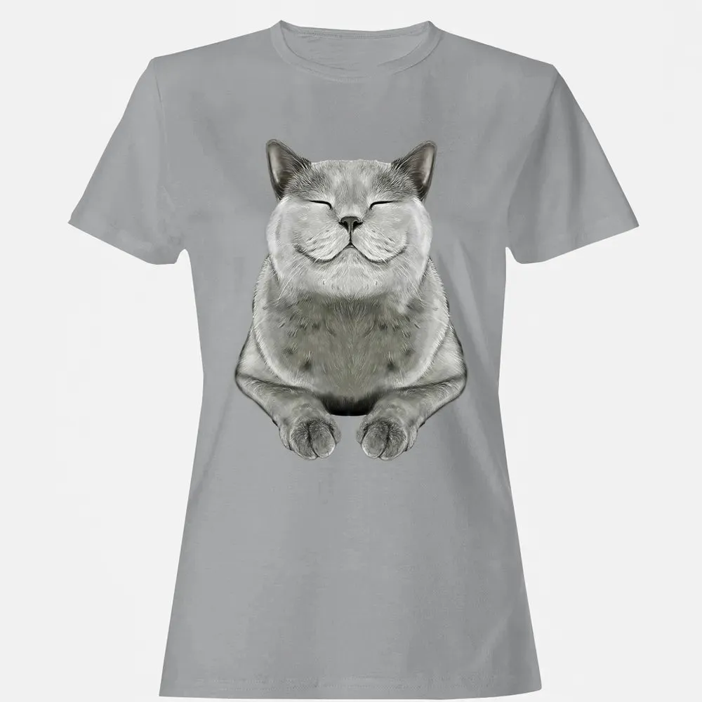 Grey Cat Smile Eager Face  Cats   Gifts Women's T-shirt - 15