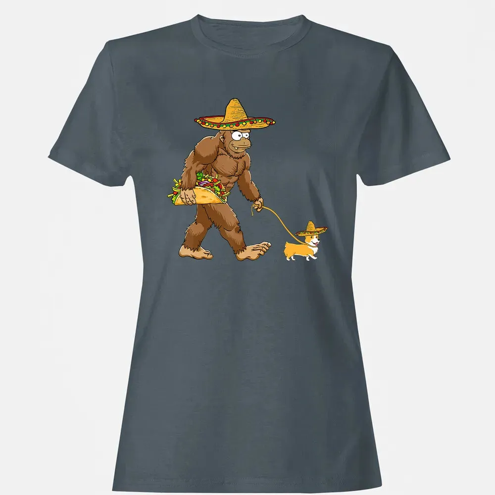 Bigfoot Taco Sombrero Corgi Dog Cinco de Mayo s Women's T-shirt - 3