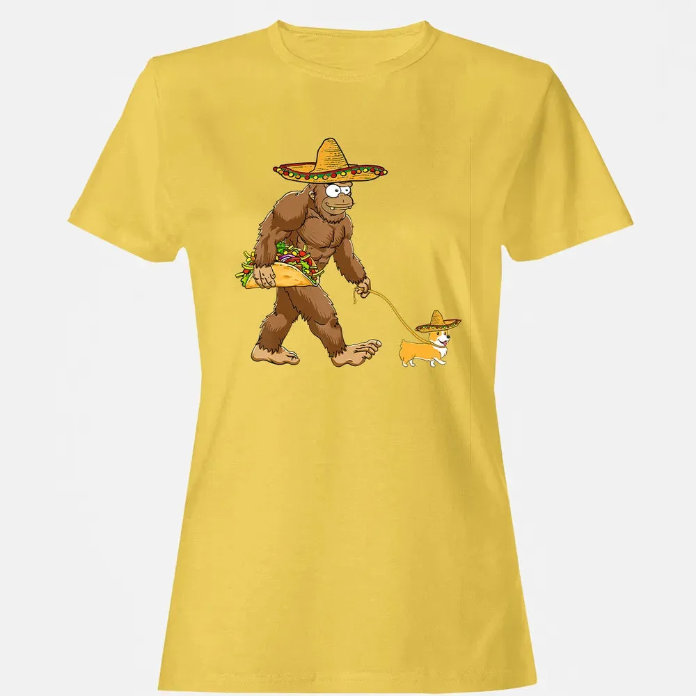 Bigfoot Taco Sombrero Corgi Dog Cinco de Mayo s Women's T-shirt - 4
