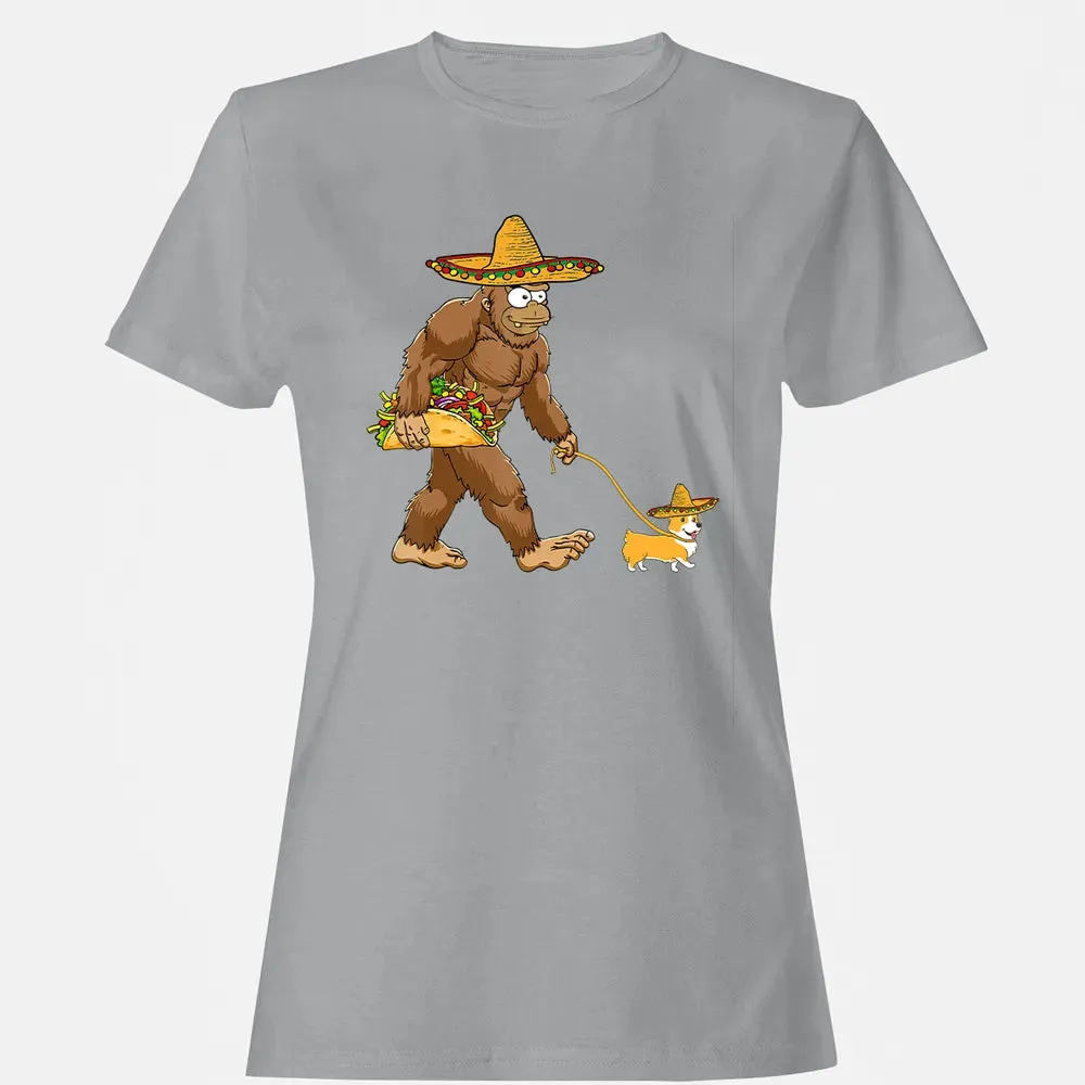 Bigfoot Taco Sombrero Corgi Dog Cinco de Mayo s Women's T-shirt - 15
