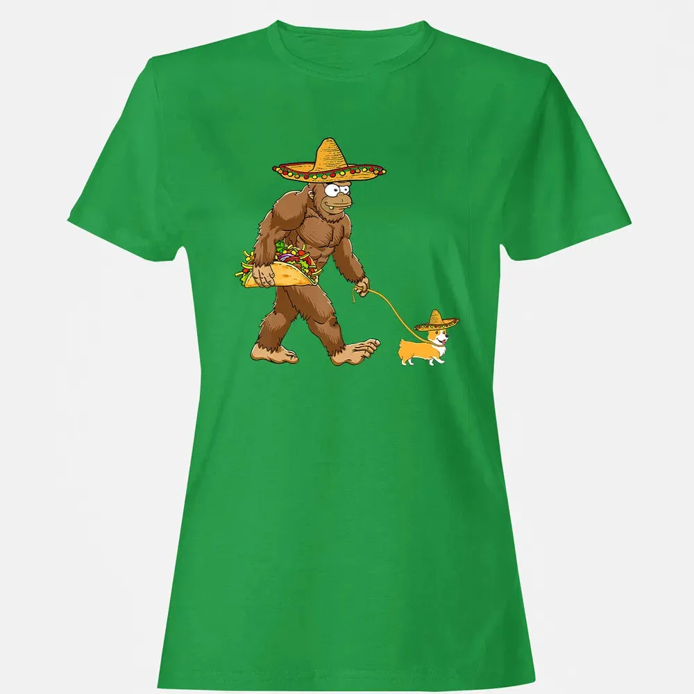Bigfoot Taco Sombrero Corgi Dog Cinco de Mayo s Women's T-shirt - 7