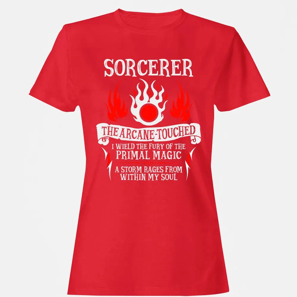 SORCERER, The Arcane Touched  (White Text) Women's T-shirt - 13