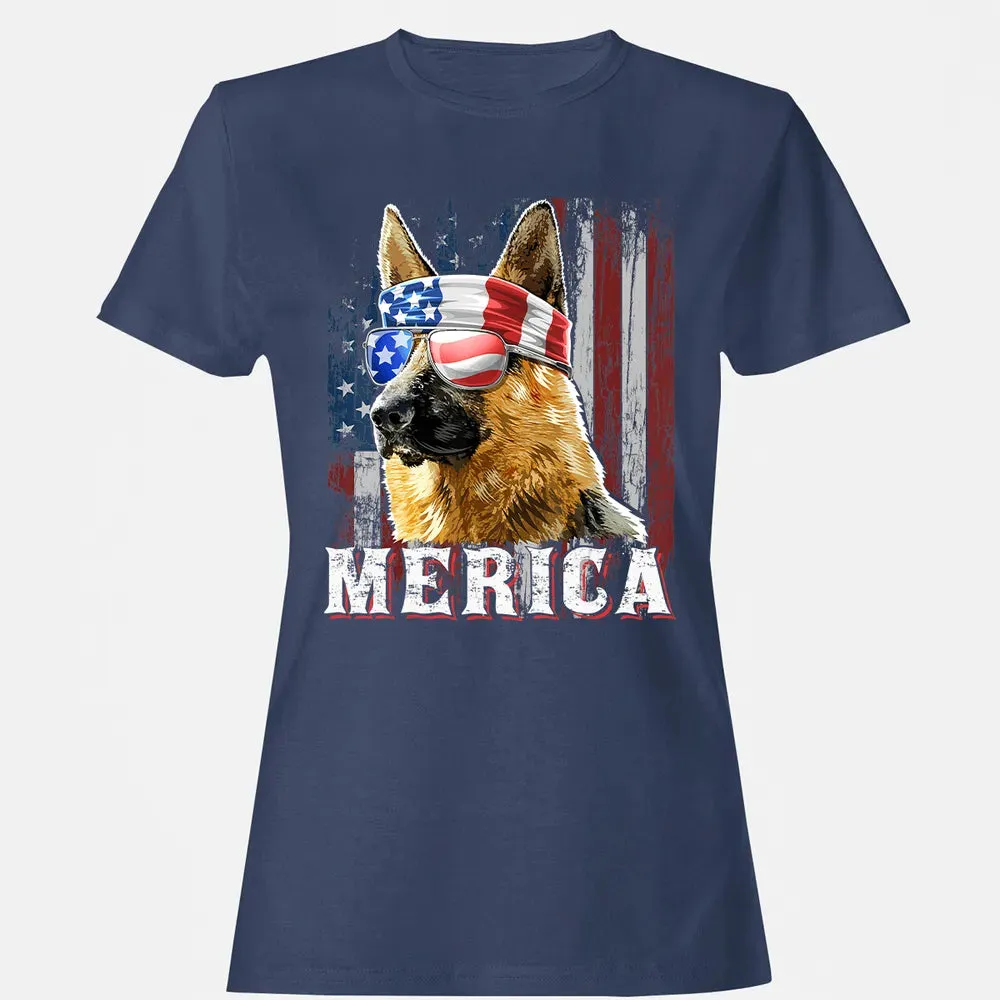 Merica German Shepherd Dog 4th of July American Flag Women's T-shirt - 10