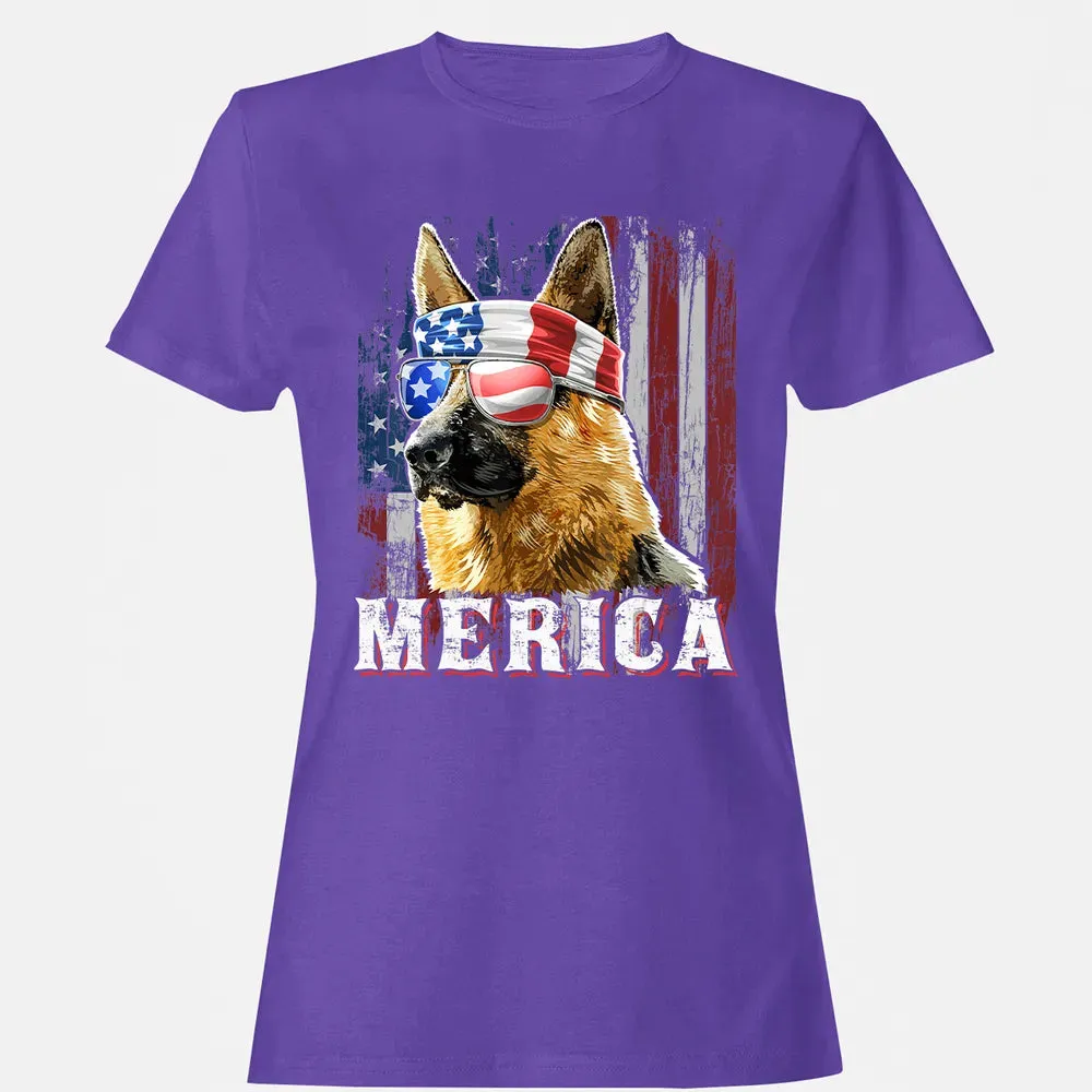 Merica German Shepherd Dog 4th of July American Flag Women's T-shirt - 12
