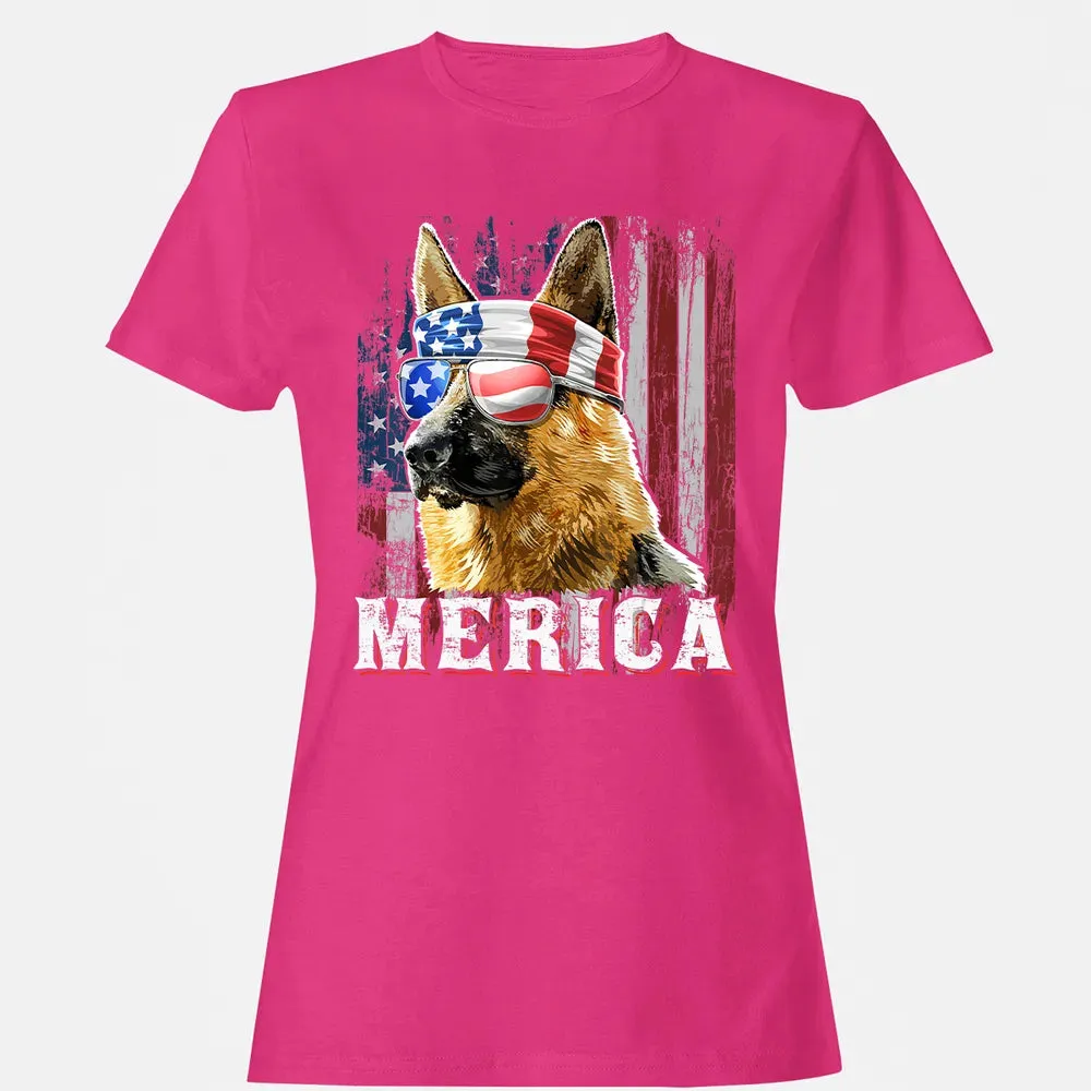 Merica German Shepherd Dog 4th of July American Flag Women's T-shirt - 6