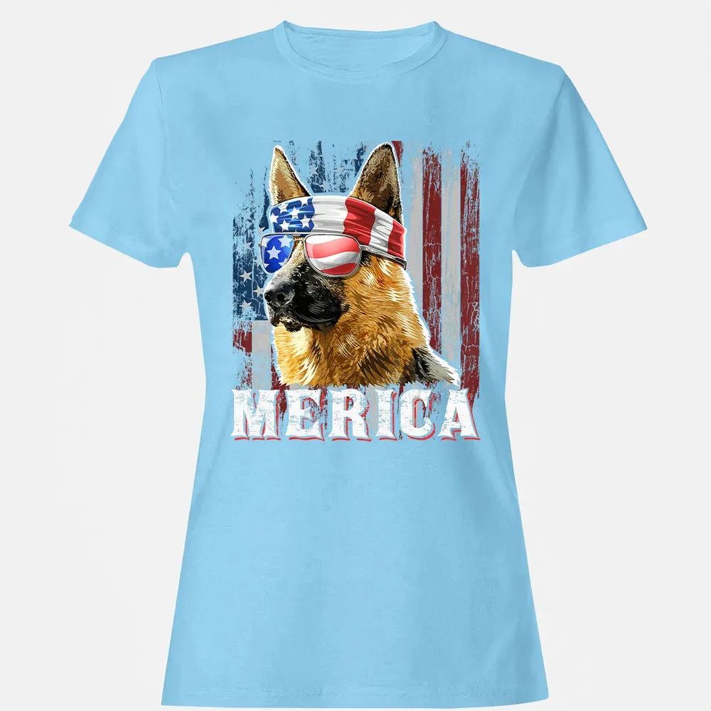 Merica German Shepherd Dog 4th of July American Flag Women's T-shirt - 8