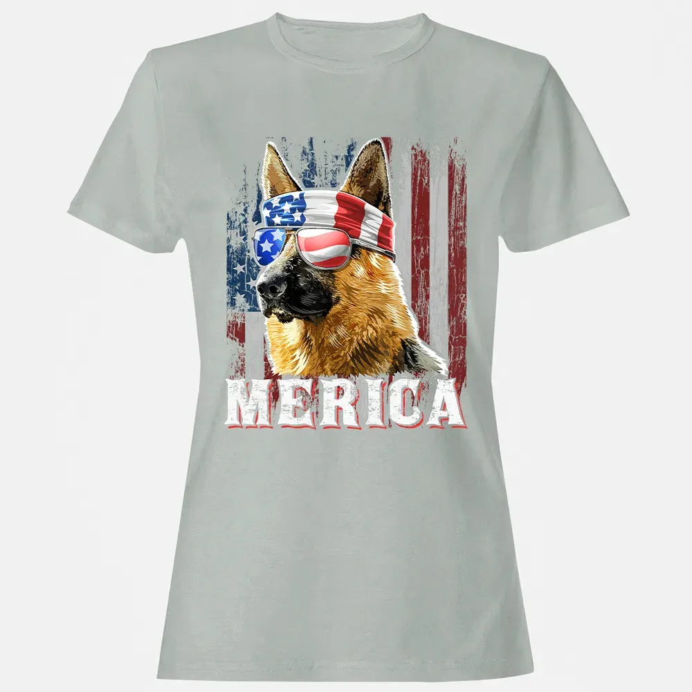 Merica German Shepherd Dog 4th of July American Flag Women's T-shirt - 2