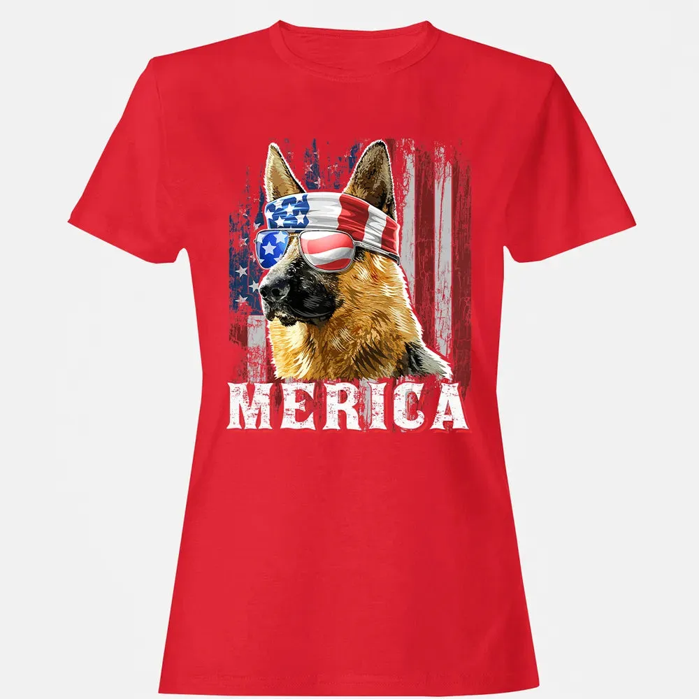 Merica German Shepherd Dog 4th of July American Flag Women's T-shirt - 13
