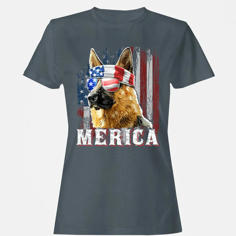 Merica German Shepherd Dog 4th of July American Flag Women's T-shirt - 3