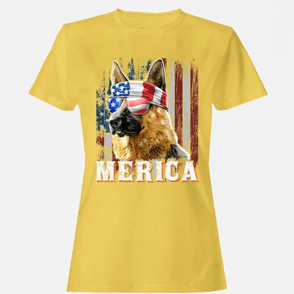 Merica German Shepherd Dog 4th of July American Flag Women's T-shirt - 4