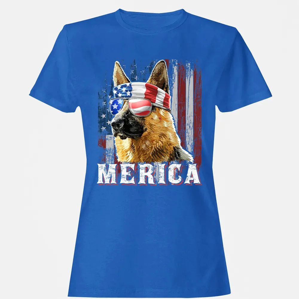 Merica German Shepherd Dog 4th of July American Flag Women's T-shirt - 14