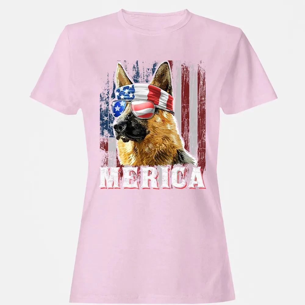 Merica German Shepherd Dog 4th of July American Flag Women's T-shirt - 9