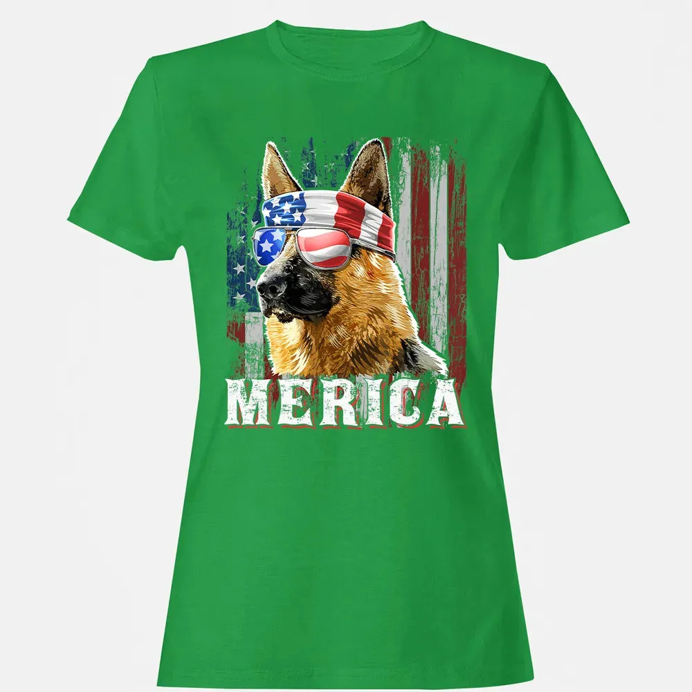 Merica German Shepherd Dog 4th of July American Flag Women's T-shirt - 7