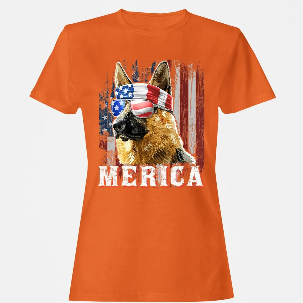 Merica German Shepherd Dog 4th of July American Flag Women's T-shirt - 11