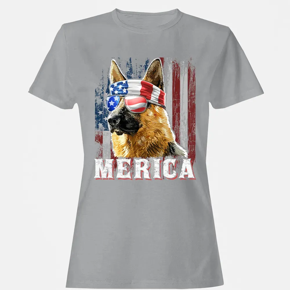 Merica German Shepherd Dog 4th of July American Flag Women's T-shirt - 15